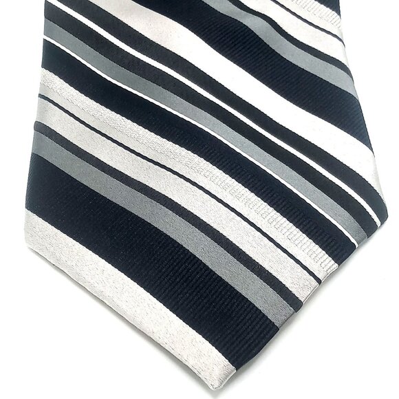 Michael Kors Men's Tie Black Gray White Diagonal Striped 100% Silk Necktie 59"L - Picture 2 of 11